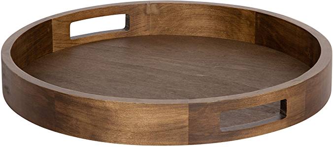 Brown Round Wood Tray